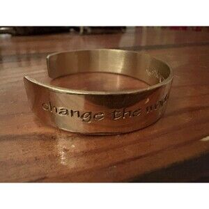 Rustic Cuff “Change The World One Act Of Kindness At A Time” Gold Tone Bracelet